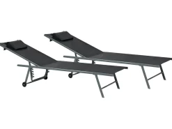 Beliani Set di 2 Lettini Prendisole SORONI Metallo Nero Grigio Nero
