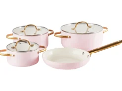 Clearance Beliani Set di 7 padelle ELITE PRO Rosa pastello Bianco Oro Rosa