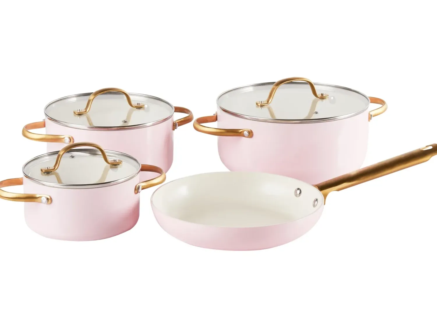 Clearance Beliani Set di 7 padelle ELITE PRO Rosa pastello Bianco Oro Rosa