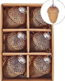 Best Beliani Set di 6 palline decorative AMBRE Vetro Oro Argento Oro