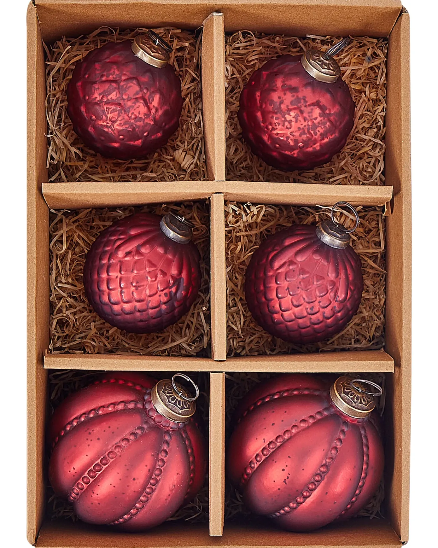 Beliani Set di 6 palline decorative ARGENTIN Vetro Rosso