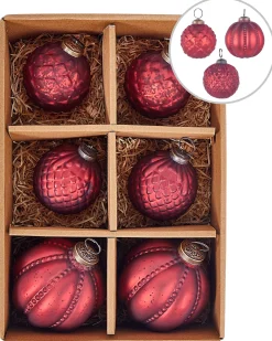 Beliani Set di 6 palline decorative ARGENTIN Vetro Rosso