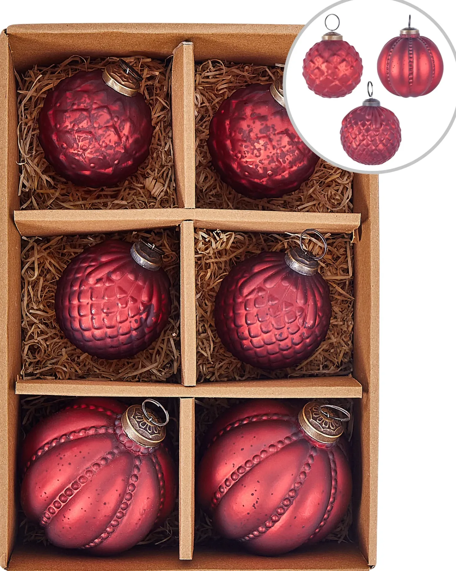 Beliani Set di 6 palline decorative ARGENTIN Vetro Rosso