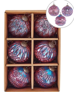 Clearance Beliani Set di 6 palline decorative ASTRAL Vetro Rosa Blu Rosa
