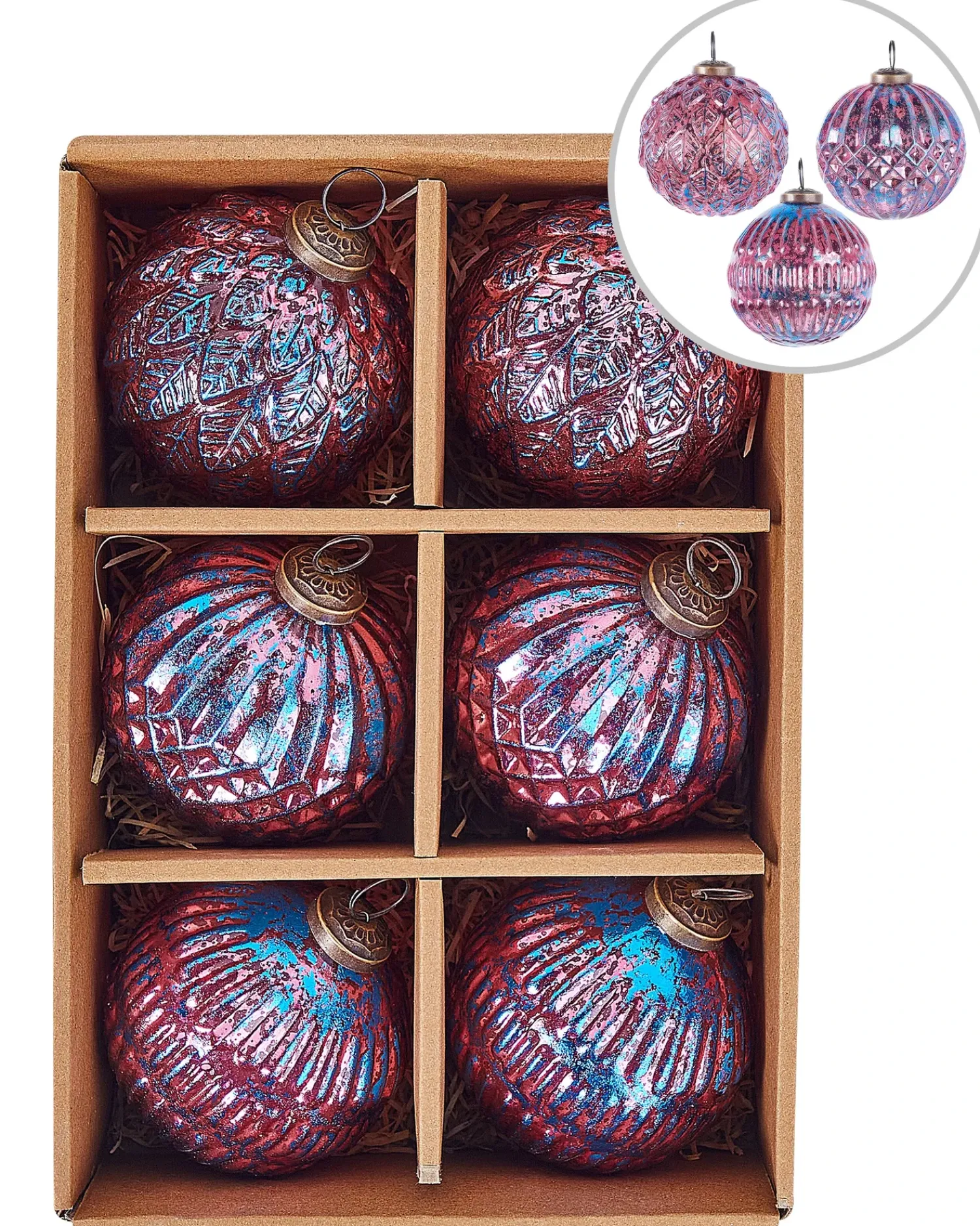Clearance Beliani Set di 6 palline decorative ASTRAL Vetro Rosa Blu Rosa