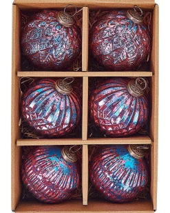 Clearance Beliani Set di 6 palline decorative ASTRAL Vetro Rosa Blu Rosa