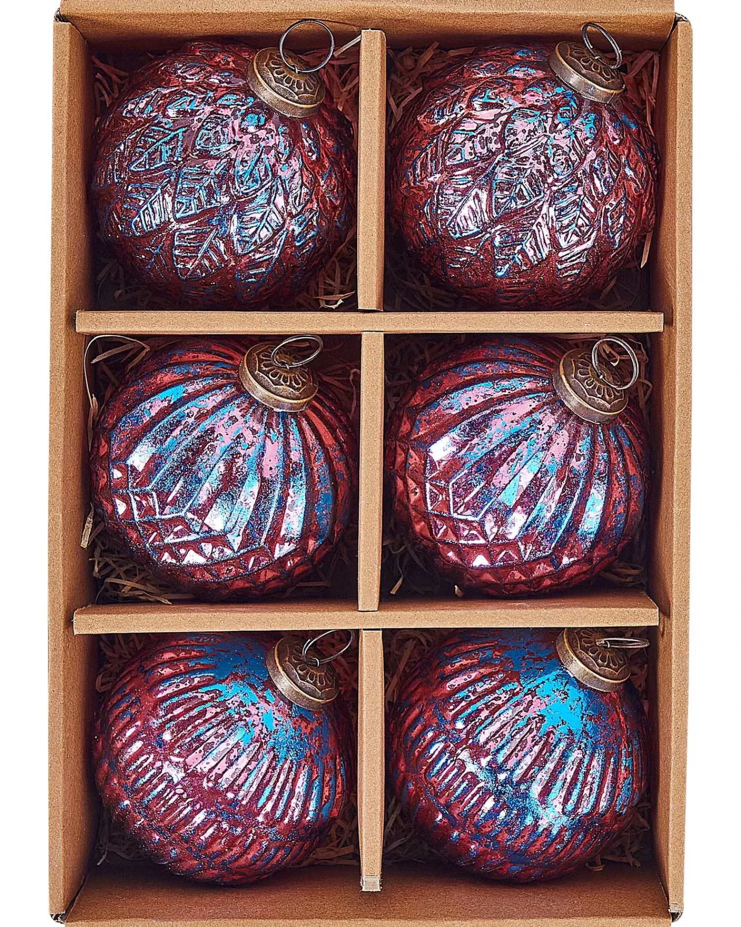 Clearance Beliani Set di 6 palline decorative ASTRAL Vetro Rosa Blu Rosa