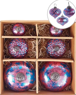 Online Beliani Set di 6 palline decorative ASTRALE Vetro Rosa Blu Rosa