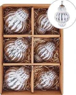 Hot Beliani Set di 6 palline decorative CREMEUX Vetro Argento Argento Bianco