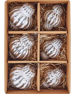 Hot Beliani Set di 6 palline decorative CREMEUX Vetro Argento Argento Bianco