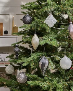 Hot Beliani Set di 35 palline decorative FROSTFALL Vetro Grigio Argento Bianco Grigio Nero