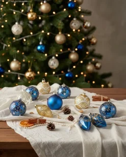 New Beliani Set di 35 palline decorative ICEDROP Vetro Blu/Oro Oro Blu