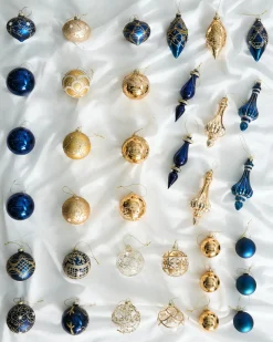 New Beliani Set di 35 palline decorative ICEDROP Vetro Blu/Oro Oro Blu