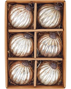 New Beliani Set di 6 palline decorative IVOIRE Vetro Argento Argento Rame