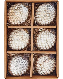 Hot Beliani Set di 6 palline decorative LAITON Vetro Bianco sporco Bianco Oro Rame