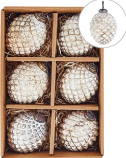 Hot Beliani Set di 6 palline decorative LAITON Vetro Bianco sporco Bianco Oro Rame