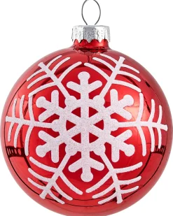 Sale Beliani Set di 50 palline decorative SNOWFLAKE Vetro Rosso/Bianco Bianco Rosso