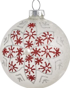 Sale Beliani Set di 50 palline decorative SNOWFLAKE Vetro Rosso/Bianco Bianco Rosso