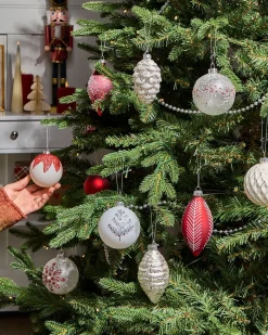 Sale Beliani Set di 50 palline decorative SNOWFLAKE Vetro Rosso/Bianco Bianco Rosso