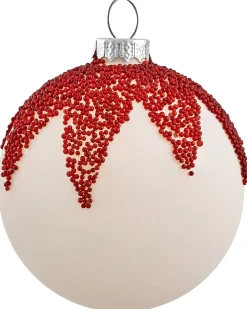 Sale Beliani Set di 50 palline decorative SNOWFLAKE Vetro Rosso/Bianco Bianco Rosso