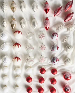 Sale Beliani Set di 50 palline decorative SNOWFLAKE Vetro Rosso/Bianco Bianco Rosso