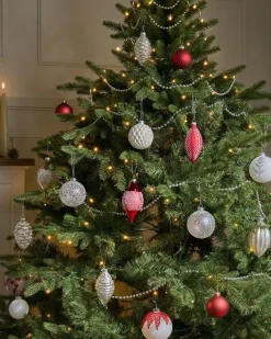 Sale Beliani Set di 50 palline decorative SNOWFLAKE Vetro Rosso/Bianco Bianco Rosso