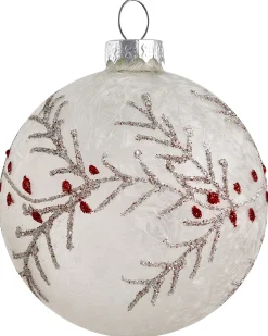 Sale Beliani Set di 50 palline decorative SNOWFLAKE Vetro Rosso/Bianco Bianco Rosso