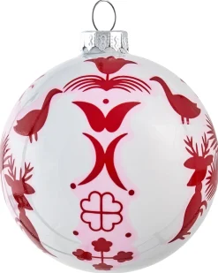 Sale Beliani Set di 50 palline decorative SNOWFLAKE Vetro Rosso/Bianco Bianco Rosso