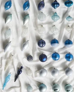 New Beliani Set di 35 palline decorative SNOWFALL Vetro Blu Argento Bianco Blu