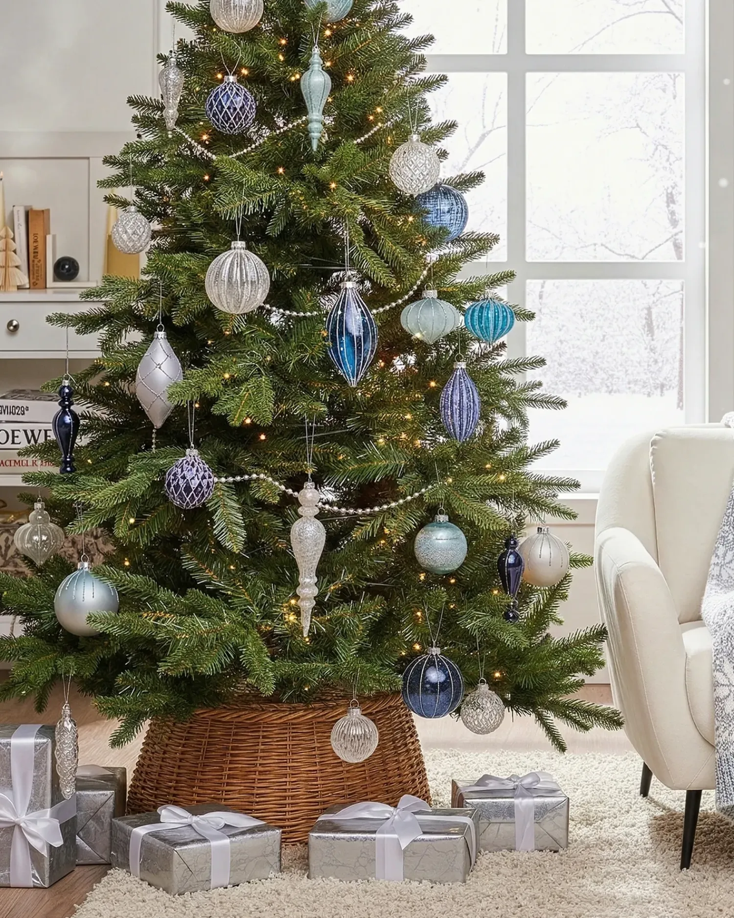 New Beliani Set di 35 palline decorative SNOWFALL Vetro Blu Argento Bianco Blu