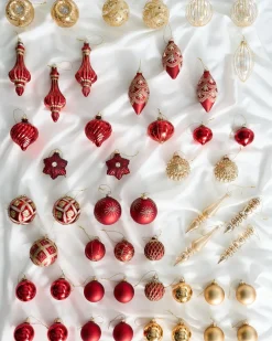 Outlet Beliani Set di 50 palline decorative SPARKLE Vetro Rosso/Oro Rosso Oro