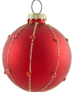 Outlet Beliani Set di 50 palline decorative SPARKLE Vetro Rosso/Oro Rosso Oro