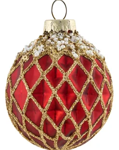 Outlet Beliani Set di 50 palline decorative SPARKLE Vetro Rosso/Oro Rosso Oro