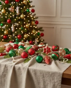 Sale Beliani Set di 70 palline decorative TWINKLE Vetro Rosso/Verde Oro Rosso Verde