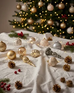 Best Beliani Set di 24 palline decorative WINTERLIGHT Vetro Oro rosa Oro rosa Argento Grigio