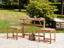 Clearance Beliani Set di panche da giardino bistrot convertibili TUENNO Legno d'acacia Marrone Beige Marrone Grigio