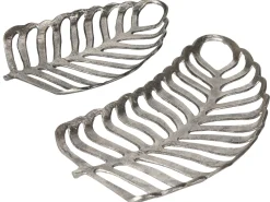 Hot Beliani Set di 2 piattini portaoggetti Foglia AMNISOS Metallo Argento