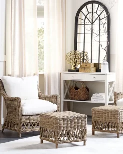 Online Beliani RIBOLLA con poggiapiedi Rattan Naturale Bianco Marrone