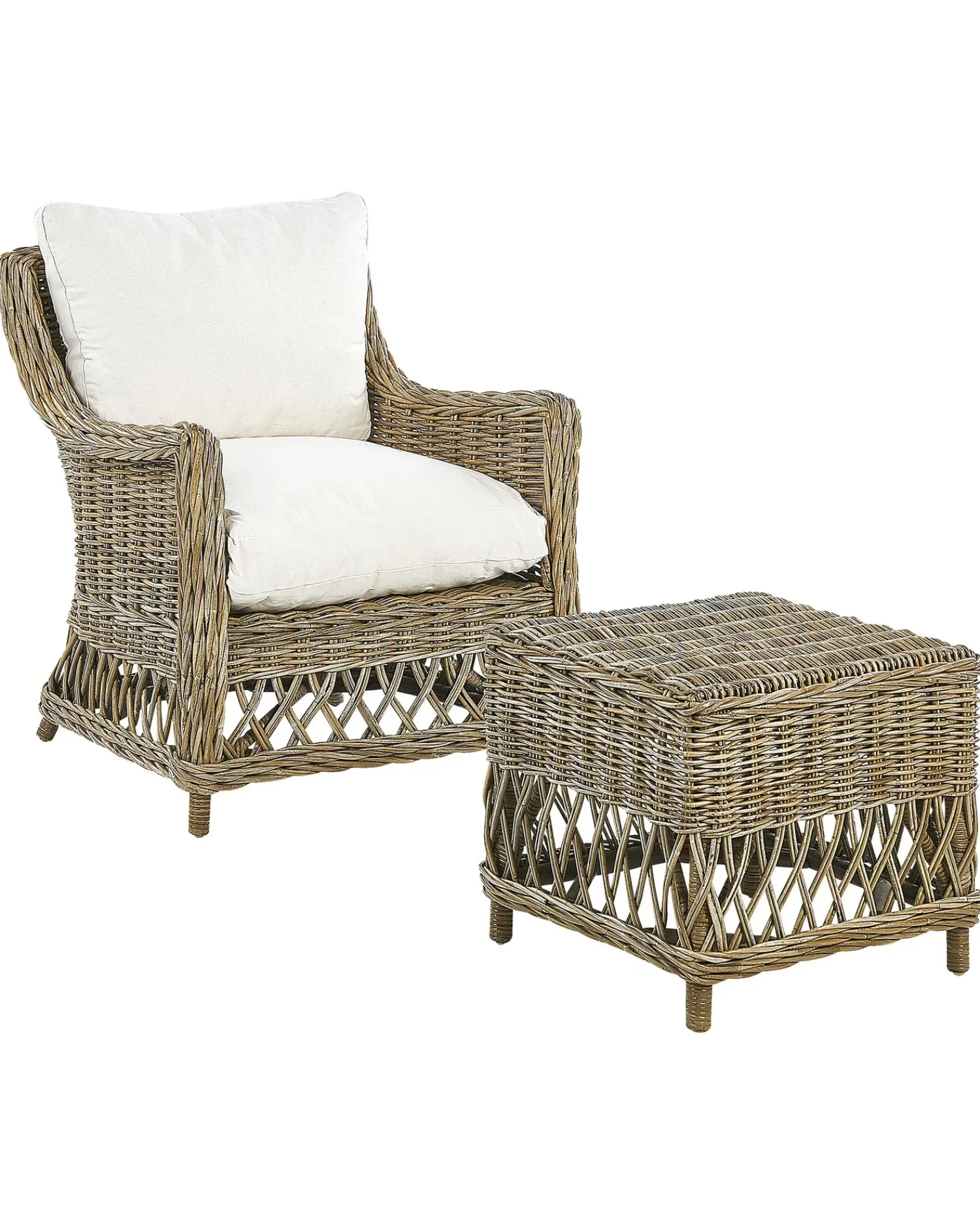 Online Beliani RIBOLLA con poggiapiedi Rattan Naturale Bianco Marrone