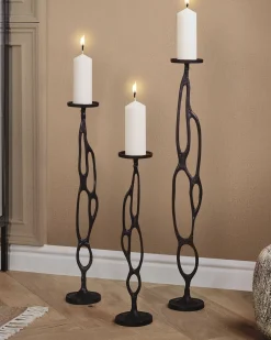 Outlet Beliani Set di 3 portacandele BUNI Metallo 54/68/84 cm Nero
