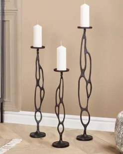 Outlet Beliani Set di 3 portacandele BUNI Metallo 54/68/84 cm Nero