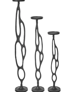 Outlet Beliani Set di 3 portacandele BUNI Metallo 54/68/84 cm Nero