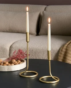 Clearance Beliani Set di 2 portacandele BUNYU Metallo 19/28 cm Oro