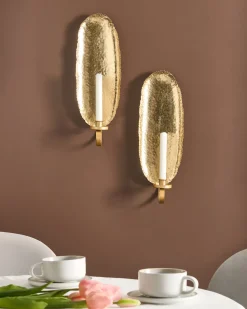 Hot Beliani Set di 2 portacandele da parete FEIJO Metallo 44 cm Oro