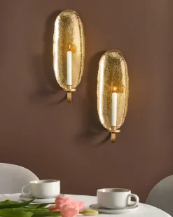 Hot Beliani Set di 2 portacandele da parete FEIJO Metallo 44 cm Oro