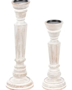 Beliani Set di 2 portacandele DARWA Legno di mango 30/40 cm Marrone chiaro Bianco Marrone