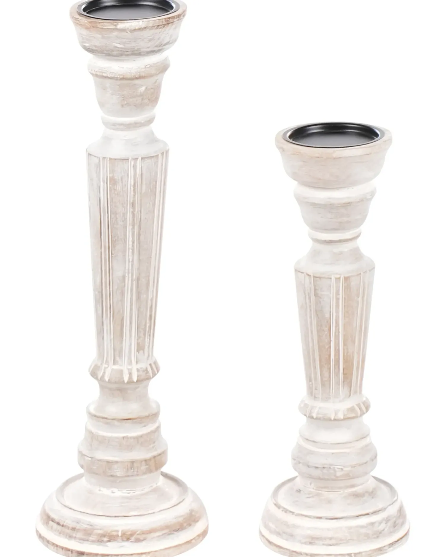 Beliani Set di 2 portacandele DARWA Legno di mango 30/40 cm Marrone chiaro Bianco Marrone