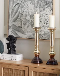 Hot Beliani Set di 2 portacandele IMARTI Vetro 40 cm Oro Oro Multicolore