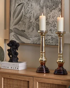 Hot Beliani Set di 2 portacandele IMARTI Vetro 40 cm Oro Oro Multicolore