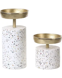 Beliani Set di 2 portacandele KAENGAN Pietra 13/24 cm Oro Multicolore Oro